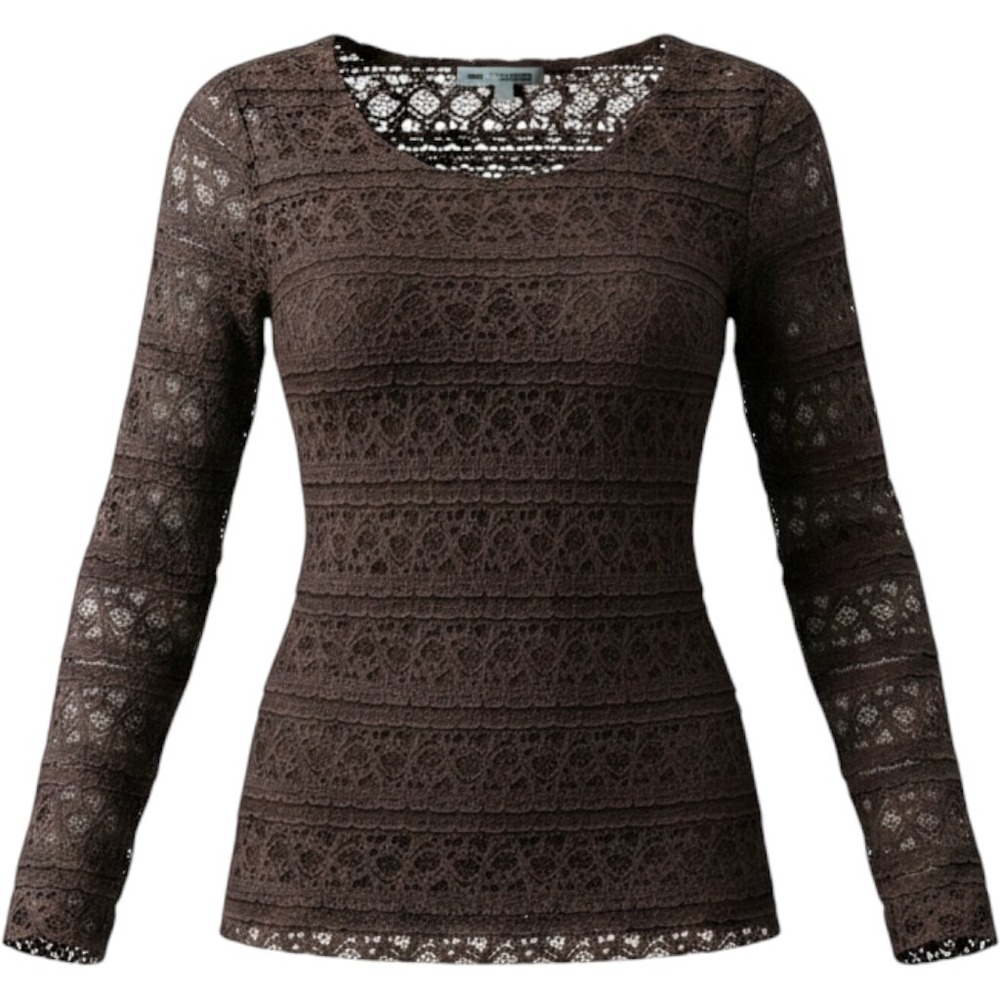 Zashi Brown Lace Long Sleeve Top Size S New With Tags Chocolate Layering Shirt